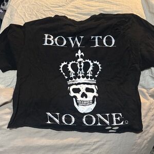 Black Graphic Crop Top with White Crowned Skull Print